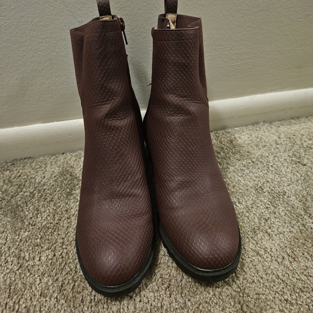 Burgundy Textured Ankle Boots